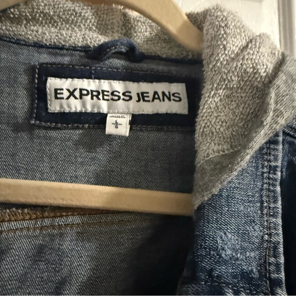 Express Jeans Denim Jacket with Gray Hood - Picture 2 of 2